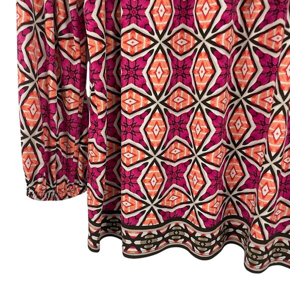 Chico's Off the Shoulder Pink Orange Geo Print Top Womens 12 - Picture 3 of 7
